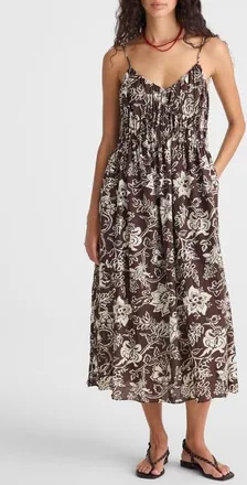 Madewell Ruched V-Neck Sleeveless Maxi Dress in Dark Brown at Nordstrom, Size Xx-Large