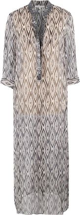 Marie France Van Damme Grey Long Sheer Silk Cover Up Dress Size XXS