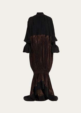 Ferragamo Plunging Fluid Lam&eacute; Balloon Mermaid Gown
