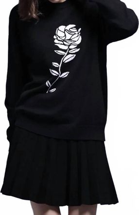 Minnie Rose Cashmere Rose Embellished Crew Top In Black/white