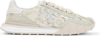 Dolce & Gabbana Lace-panelled Suede Low-Top Sneakers - Dames - Sneakers - Beige - 36 1/2 EU - Su&egrave;de - Schoenen