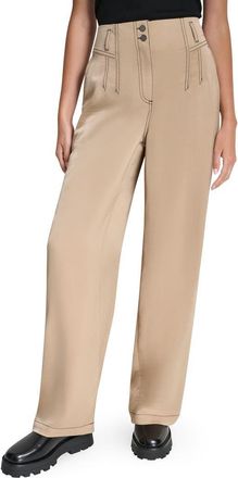 DKNY Topstitch Straight Leg Pants in Travertine at Nordstrom, Size 14