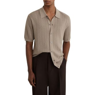 Reiss Phoenix Chevron Knit Wool Full Button Cardigan in Taupe Brown at Nordstrom, Size Xx-Large