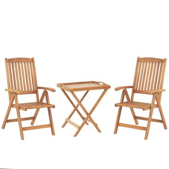 Beliani Conjunto De Balc&oacute;n Mesa De Madera De Acacia Clara 2 Sillas Plegables Dise&ntilde;o Atemporal Exteriores Java