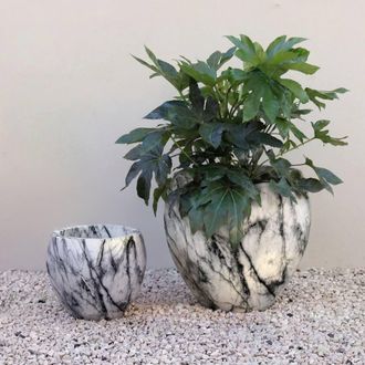 PRIMROSE Martino Marble Effect Concrete Planter in Grey | Size: Large