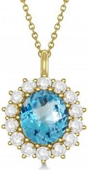 Allurez Oval Blue Topaz & Diamond Pendant Necklace 14k Yellow Gold (5.40ctw)