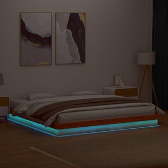 vidaXL Vidaxl - Estructura De Cama Led Madera Maciza Pino Marr&oacute;n Cera 120x200cm