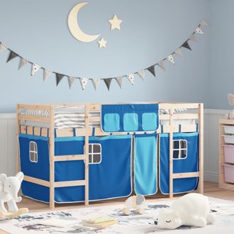 vidaXL Vidaxl - Cama Alta Para Ni&ntilde;os Con Cortinas Madera Pino Azul 80x200 Cm