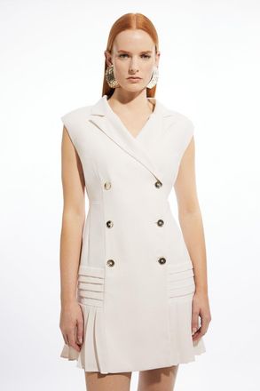 Karen Millen Pleated Button Detail Woven Sleeveless Mini Dress
