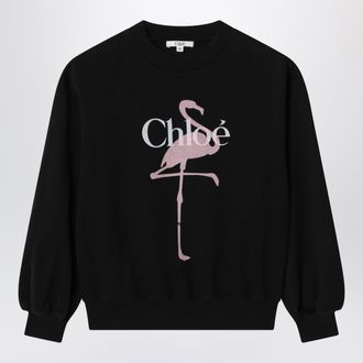 Chlo&eacute; Black cotton sweatshirt with flamingo print