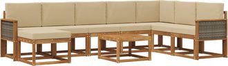 vidaXL Conjunto De Sof&aacute;s De Exterior 9 Uds. Natural Y Beige Vidaxl