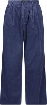 Paul Smith Blue Ribbed Corduroy Mid-Rise Wide-Leg Pants