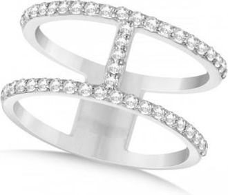 Allurez Double Open Circle Abstract Diamond Ring Band 14k White Gold 0.45ct