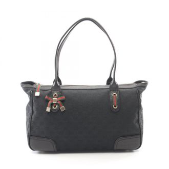 Gucci Black Canvas Leather Handbag Tote Bag (Pre-Owned)