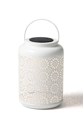 Glitzhome Metal Cutout Flower Solar Powered Outdoor Hanging Lantern with LED Light in White at Nordstrom, Size Medium