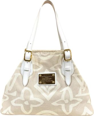 Louis Vuitton Tahitienne Sable White Canvas Leather Tote Bag (Pre-Owned)
