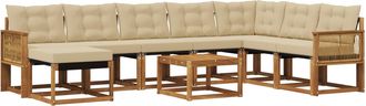 vidaXL Conjunto De Sof&aacute;s De Exterior 9 Uds. Natural Y Beige Vidaxl