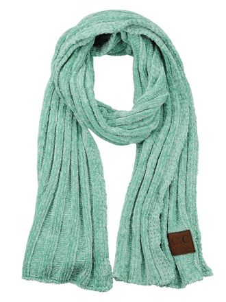 C.C Womens Ultra Soft Chenille Ribbed Thick Warm Knit Shawl Wrap Scarf - Green - One Size