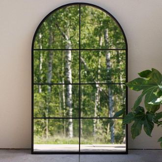 PRIMROSE Round Arch Garden Mirror Metal Frame Glass Illusion Mirror 180cm in Black
