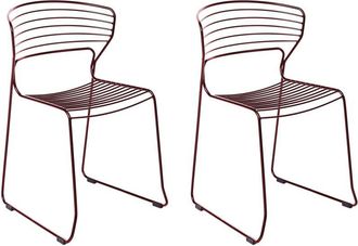 Beliani Set of 2 Garden Chairs Red Steel Frame Stackable Outdoor Patio Modern PISTOIA