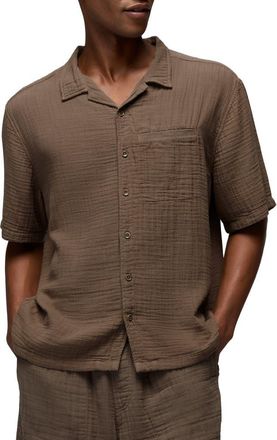 Prana Hideaways Organic Cotton Camp Shirt in Mud at Nordstrom, Size Xx-Large
