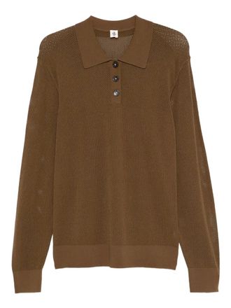 The Garment mesh polo top - women - FSC Viscose/Polyester - 12 - Brown