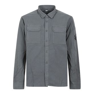 C.P. Company Casual Shirts, male, Gray, Size: XL Gabardine Long-Sleeve Shirt