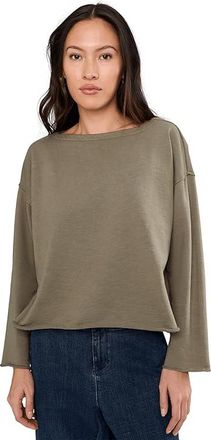 Eileen Fisher Petite Garment Dyed Terry Bateau Neck Boxy Top Womens Clothing Bayleaf : PXS, Cotton