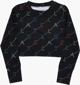 Stella McCartney Long-Sleeve Crop Top with All-Over Logo size 4 Y