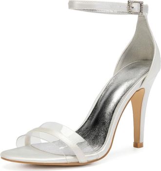 Generic Wedding Bridal Shoes Womens Bridal Stiletto Ankle Strap High Heels Prom Party Dress Open Toe Heels Sandals 10.5Cm,Ivory,4 UK