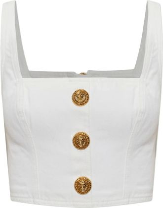Balmain button square-neck top - women - Cotton - 34 - White
