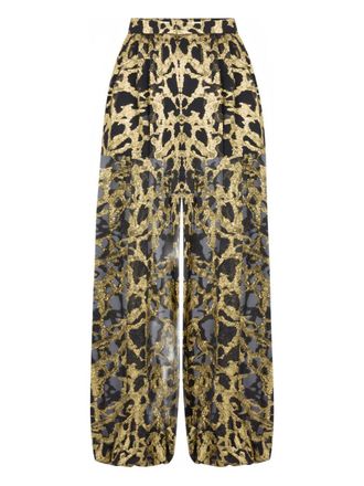 Nina Ricci Gold Marble-Effect Silk Wide-Leg Trousers