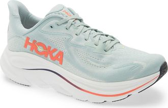 Hoka One One Clifton 10 Running Shoe - Wide Width Available in Sage /Neon Flame at Nordstrom, Size 10.5