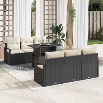 vidaXL Conjunto De Sof&aacute; De Jard&iacute;n 7 Pcs Negro Y Crema 100 X 55 X 73 Cm Vidaxl