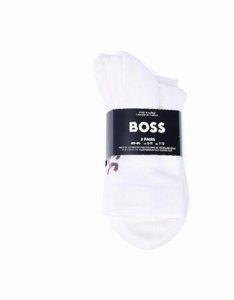 HUGO BOSS Mens Boss - 50531540-961 MENS BOSS 3PC LOGO BAMBOO SOCKS WHITE