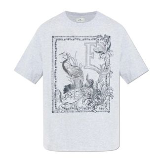 Etro Etro, T-Shirts, male, Gray, Size: XL Cotton T-shirt with placed print