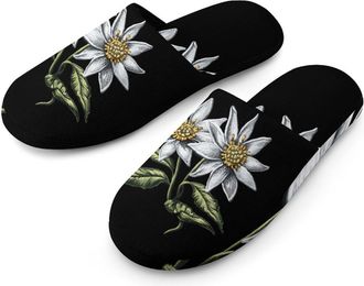Generic Edelweiss Flower with Leaves Mens House Slippers Slip Indoor Slipper On Shoes Warm Outdoor