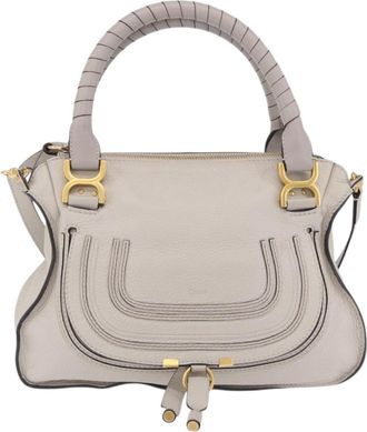 Chlo&eacute; Marcie Satchel Leather Gray Leather Handbag (Pre-Owned)