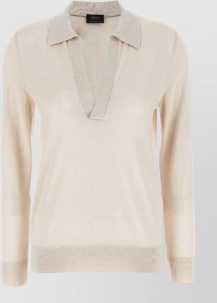 Brioni cashmere silk long-sleeve v-neck polo shirt
