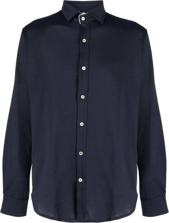 Eleventy contrasting-trim cotton shirt - men - Cotton - 3XL - Blue