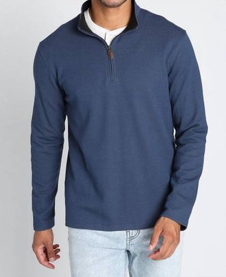 Jachs NY Cotton Modal Blend Quarter Zip In Indigo
