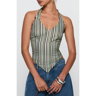Princess Polly High Gear Stripe Smocked Halter Top in Multi at Nordstrom, Size 12