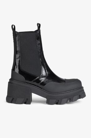 Ganni Cleated Heeled Mid Chelsea Boots in Black Naplack - Size 35