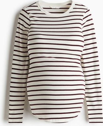 H&M MAMA Geripptes Jerseyshirt - Weiss/Weinrot Gestreift