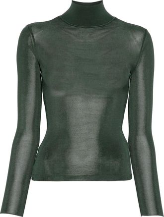 Self Portrait Top a coste a collo alto - Verde