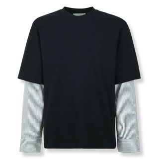 Jil Sander Long Sleeve Tops, male, Black, Size: L Striped Long-Sleeve T-Shirt