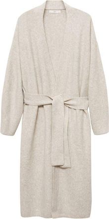Mango Longline Tie Belt Cardigan in Light Beige at Nordstrom, Size Small