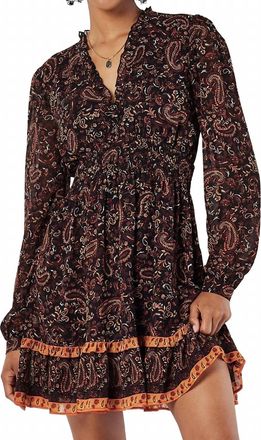 Apricot Paisley Border Ruffle Dress In Black