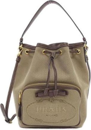 Prada Pre-owned Logo Jacquard Schoudertas - Dames - Vintage Tas - Beige - ONE Size - Vintage