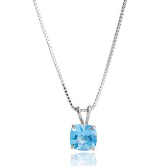 MAX + STONE 14k White Gold 8mm Cushion Cut Gemstone Pendant Necklaces with 18 inch Box Chain